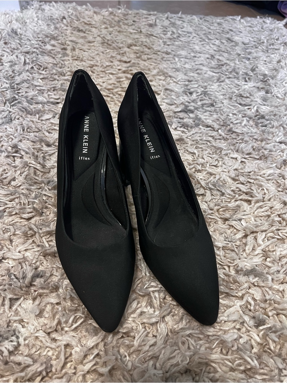 Anne Klein Black Pointed-Toe Fabric Pumps
